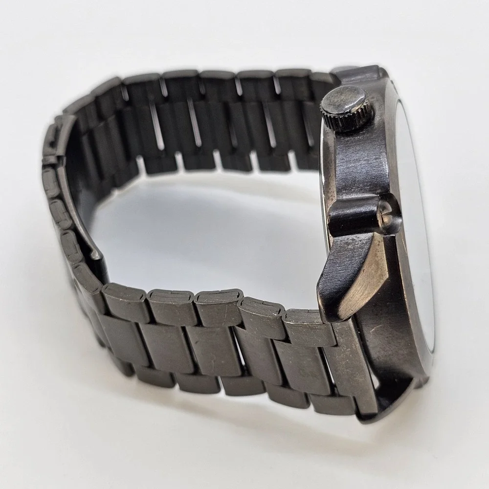 Folio Men Watch 54MM Black Dial Gun Metal Gray Bracelet Band 7.25